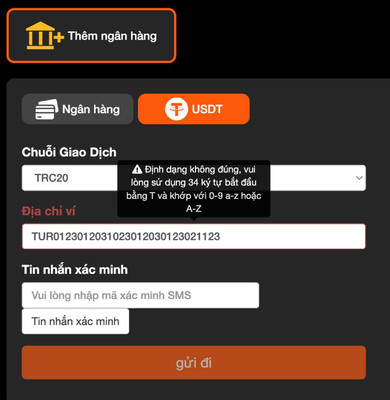 Rút tiền qua USDT