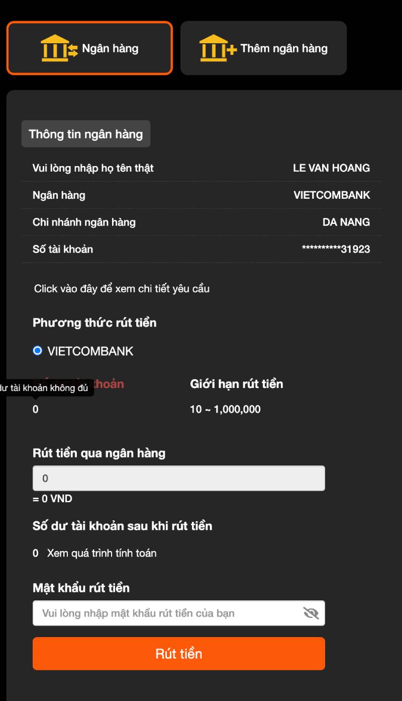 Rút tiền qua ngân hàng